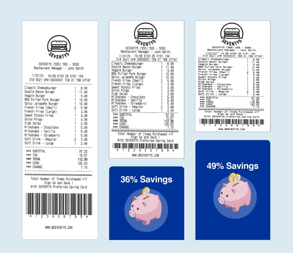 Recibos impresos con los equipos patentados de Epson. (Epson)
